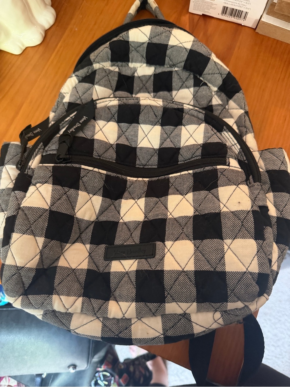 Vera Bradley Buffalo Plaid Quilted Backpack - Black & Cream